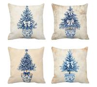 Adornos Navidad Fundas Cojines 45x45 azul, Terciopelo Funda Cojin 4 Piezas, Cuadrado planta Funda Almohada, Cojines Sofa Tejidos Impermeables, Dormitorio SalóN Decorativas O Invierno Regalos Q-267