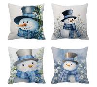 Adornos Navidad Fundas Cojines 55x55 azul, Lino Funda Cojin 4 Piezas, Cuadrado Muñeco de nieve Funda Almohada, Cojines Sofa Tejidos Impermeables, Dormitorio SalóN Decorativas O Invierno Regalos Q-266