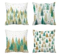 Adornos Navidad Fundas Cojines 65x65 dorado, Lino Funda Cojin 4 Piezas, Cuadrado verde Funda Almohada, Cojines Sofa Tejidos Impermeables, Para Dormitorio SalóN Decorativas O Invierno Regalos Q-226