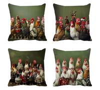 Adornos Navidad Fundas Cojines 65x65 pollo, Terciopelo Funda Cojin 4 Piezas, Cuadrado animal Funda Almohada, Cojines Sofa Tejidos Impermeables, Dormitorio SalóN Decorativas O Invierno Regalos Q-205