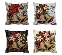 Adornos Navidad Fundas Cojines 75x75 Campana, Lino Funda Cojin 4 Piezas, Cuadrado flor Funda Almohada, Cojines Sofa Tejidos Impermeables, Para Dormitorio SalóN Decorativas O Invierno Regalos Q-275