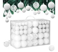 CASARIA® Bolas de Navidad Juego de 100 Piezas Ø 3-6 cm Plástico Mate Brillante Decoración Navideña Hogar Adorno Árbol Colgante Interior Exterior Blanco
