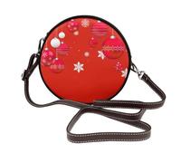 Adornos navideños, bolas de Navidad rojas y blancas, copos de nieve,Bolso de hombro de piel sintética, bolso cruzado redondo - Bolso circular para mujer