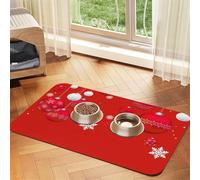 Adornos navideños, Bolas navideñas Rojas y Blancas, Copos de Nieve,Tapete para Comida de Mascotas, manteles Individuales de Cuero sintético para Gatos y Perros,40x60cm