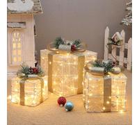 adornos navideños, Cajas de regalo navideñas con luces LED (funcionan pilas, paquete 3, varios tamaños)(By2303 (With Light))