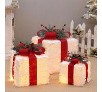 adornos navideños, Cajas de regalo navideñas con luces LED (funcionan pilas, paquete 3, varios tamaños)(Hf20b311s/3 (With Light))