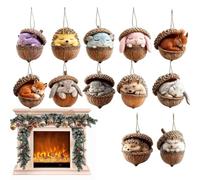 Adornos Navideños Colgantes con Forma de Bellota Animal 12 Piezas Dije | Colgantes Acrílico de Árboles de Navidad en Llavero, Alféizar, Puerta, Pared, Salón, Dormitorio, Est