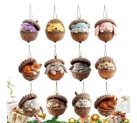 Adornos Navideños Colgantes con Forma de Bellota Animal 12 Piezas Dije | Decoración Colgante de Acrílico Navideña en Llavero, Alféizar, Puerta, Pared, Salón, Dormitorio, Est