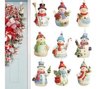 Adornos Navideños | Conjunto De Adornos De Madera con Figuras De Muñeco De Nieve | Figuras Coleccionables Artesanías de Madera Colgables 9 Piezas para Árbol Ventana Hogar Jardín Fiestas Patio Pared