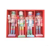 Adornos navideños de cascanueces de madera, figuras festivas de rey de 12 cm, juego de 4, decoración de árbol colgante, ventana y corona para el hogar y fiestas (A)