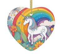 Adornos navideños de cerámica con forma de amor, diseño de unicornios de dibujos animados, accesorios para árbol de Navidad, para centros comerciales, ventanas y oficinas