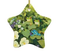 Adornos navideños de cerámica en forma de estrella YYHWHJDE Little Frog in the Flowers and Plants Printing Christmas Tree Accessories for Shopping Centers Windows and Offices