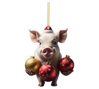 Adornos navideños divertidos de animados de acrílico 2D Adornos de árbol de Navidad de cerdo Adornos lindos de cerdo de animados de Navidad de acrílico Adornos de regalo de elefante para (I, One Size)
