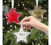 Adornos Navideños Pack 5 Estrellas Personalizadas con Vinilo a Color, Ampliable a 10 Unidades. Medida 8x8 cm. Material acrílico. Ideal sustituto de Bolas de Navidad.