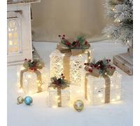 adornos navideños, Paquete de 3 cajas regalo navideñas con luces LED multicolor varios tamaños(K20b252 S/4 (Set of 4))