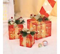 adornos navideños, Paquete de 3 cajas regalo navideñas con luces LED multicolor varios tamaños(T1230573 Red] (Set of 3))