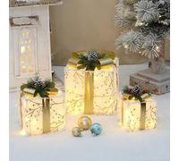 adornos navideños, Paquete de 3 cajas regalo navideñas con luces LED multicolor varios tamaños(Yh22096 (Set of 3))