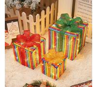 adornos navideños, Paquete de 3 cajas regalo navideñas LED multicolor varios tamaños (8 modos, 8 funciones)(Rainbow Christmas,(Warm Light+Color) 8 functions)