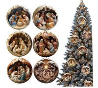 Adornos navideños para belén, 6 Piezas, Adornos navideños Planos 2D de acrílico, Escena navideña, Adorno Colgante para Coche Retro, religioso, Ideal para Mujeres y Hombres
