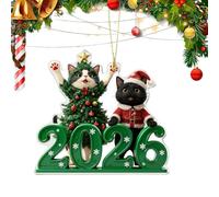 Adornos para árbol de Navidad, colgantes 2D gato 2026, decoración árbol festivo con animales - Para salón, cocina, oficina, ventana, pasillo, puerta, camión, coche SUV
