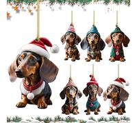 Adornos para árbol de Navidad con diseño de perro salchicha, 6 unidades, acrílico, colgante de árbol de Navidad, adorno de árbol de Navidad, decoración de coche, regalos