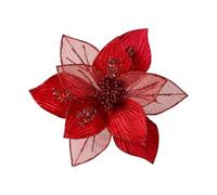 Adornos para árbol de Navidad con flores artificiales de magnolia con purpurina, ligeros con tallos flexibles para una fácil organización en exhibiciones navideñas (rojo)