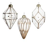 Adornos para árbol de Navidad de cristal, 12 cm, diamantes y conos para colgar, juego de 12 unidades, colgantes para árbol de Navidad, adornos transparentes y dorados