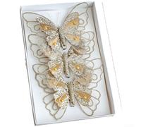 Adornos para árbol de Navidad, juego de 3 piezas de decoraciones de mariposa con clip de purpurina simulada para festividades, colgante colgante de alas brillantes (dorado)