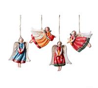 Adornos para árbol de Navidad, juego de 4 colgantes de resina de ángel, estilo vintage, accesorios de decoración para colgar