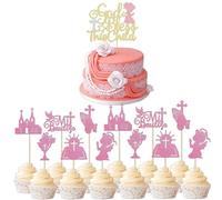 Adornos para Bautizo - 13 Piezas para Pasteles y Cupcakes, 7 Estilos Diferentes, Decoración para Bautizo de Niña, Perfecto para Fiesta de Primera Comunión y Celebraciones Especiales