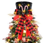Adornos para Copa del Árbol de Navidad,26CM Grande Sombrero de Copa del Árbol de Navidad con Cinta de Lazo y Luces LED,Navidad Vacaciones Invierno Fiesta Decoración para Hogar,Oficina (Negro)