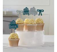 Adornos para cupcakes con texto en inglés "Oh Boy!" para baby showers, paquete de 12 adornos neutros y con temática de niño