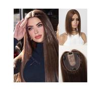 Adornos para el cabello Adorno for el cabello for mujer, 12 pulgadas, parte media, cabello humano castaño, base de seda de 4" × 4,5", piezas de cabello liso con clip for cabello fino, uso diario Adorn