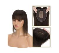 Adornos para el cabello para mujeres Adorno de cabello humano con flequillo, 13x15 cm, base de seda, piezas de cabello humano superior, pieza de cabello liso con clip for mujeres con pérdida de cabell