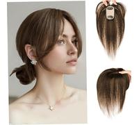 Adornos para el cabello para mujeres, adornos para el cabello humano real de 9, 8 pulgadas de largo, humanos para mujeres delgadas, extensiones con clip de base de seda para uso diario, marrón