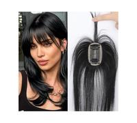 Adornos para el cabello para mujeres Flequillo con clip, cabello humano real for mujeres, cubierta de 360°, base de encaje, pieza de pelo con flequillo Wipsy, clip en flequillo, negro natural Pinzas p