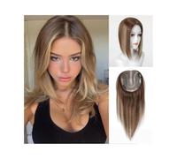 Adornos para el cabello para mujeres Mechas for el pelo con mechones de pelo humano real de 12 x 13 cm, mechones de pelo liso Remy atados a mano con base monocromática for mujer, color castaño y rubio