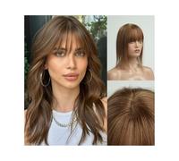 Adornos para el cabello para mujeres Postizo de cabello humano liso con flequillo, 14" castaño claro, 4 × 5,5" con base de seda, postizo Remy con clip, for cabello liso for cabello fino, uso diario Pi