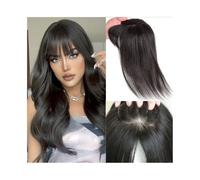 Adornos para el cabello Postizos de cabello humano de 8 a 22 pulgadas con clip y flequillo de aire, cabello liso con aspecto de cuero cabelludo real, base de seda de 12 x 13 cm for mujeres con cabello