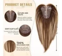 Adornos para el cabello Postizos de pelo for mujer, postizos de pelo humano real liso de 10" con base de encaje de 9 × 10 cm y 3 pinzas, color castaño ombré y rubio mixto con raíz oscura Adornos de pe