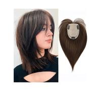 Adornos para el cabello Postizos for el cabello for mujeres con cabello fino, postizos lisos de 10/12" con flequillo, cabello humano real, 10 x 12 cm, base de seda atada a mano, con clip Adornos de pe