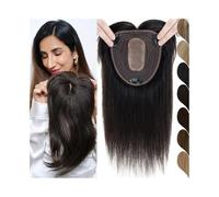 Adornos para el cabello Topper de cabello humano for mujeres, aspecto natural, pelo liso, 4.7 x 5.1 in, base de seda transpirable, clip en piezas de cabello brasileño Remy, aumenta el volumen del cabe