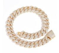 Adornos para Hombres de 19 mm con Salpicaduras de Cristales de Zafiro Grandes, Cadenas de Encaje Cubano Extra Brillantes y de Metal Grueso.