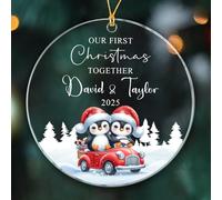 Adornos personalizados con texto en inglés "Our First Christmas Together", regalo para aniversario, adorno de pingüino de Mr & Mrs Together, adorno de primera Navidad juntos 2025, nombres de fecha