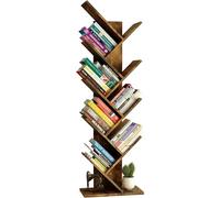 ADOV Estantería de árbol de pie de 9 niveles, estantes de madera de 120 x 26 cm, estantería alta, estantería rústica marrón, estantería de almacenamiento de libros para sala de estar, dormitorio