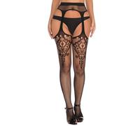 Adove Medias de tirantes para mujer de cintura alta con patrón de pantimedias de liga hasta el muslo, Negro-6050, talla única