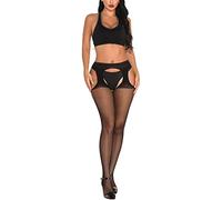 Adove Medias de tirantes para mujer de cintura alta con patrón de pantimedias de liga hasta el muslo, Negro-6053, talla única
