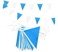 ADQUATOR Banderines de 20 m, 52 unidades, color azul y blanco, tela de poliéster reutilizable de doble cara, banderas triangulares de dos tonos para decoración de fiestas de cumpleaños en interiores y