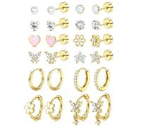 Adramata 12 Pares Pendientes Mujer Acero Inoxidable Piercing Oreja Aros Plata Oro Pendiente de Aretes Hipoalergenicos Pendiente Piercing Tragus Helix Cartílago Pendientes Niña Mujer