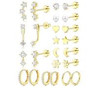 ADRAMATA 12 Pares Pendientes Mujer Piercing Oreja Acero Quirurgico Pendientes Dorados Hipoalergenicos Piercing Helix Tragus Cartílago (Aro/Plata)